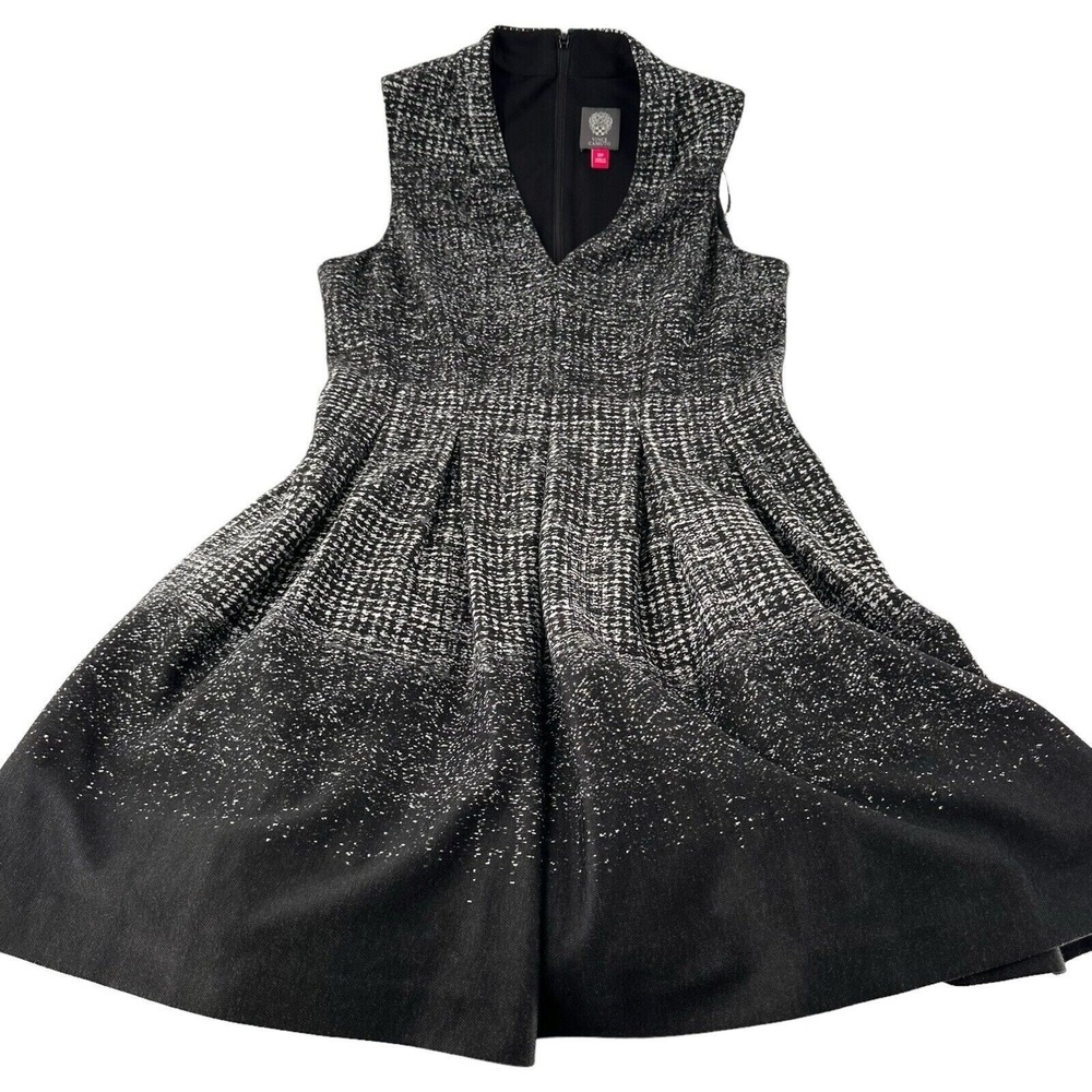 Vince Camuto Womens Black & White Sleeveless Fit & Flare Dress 12P Tweed Ombre - Picture 6 of 10